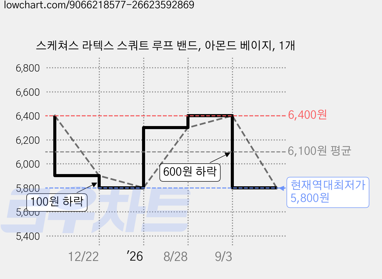 스케쳐스 라텍스 스쿼트 루프 밴드, 아몬드 베이지, 1개 가격 변동 차트, 현재가 5,800원, 역대최저가