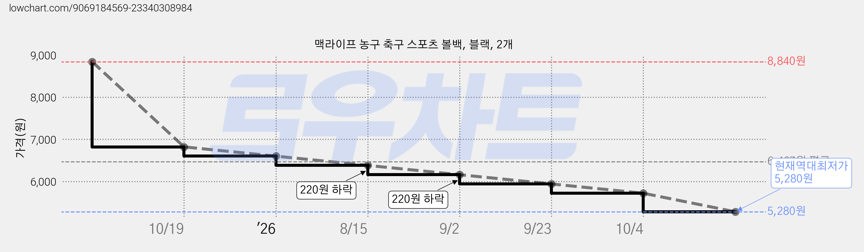 맥라이프 농구 축구 스포츠 볼백, 블랙, 2개 가격 변동 차트, 현재가 5,280원, 역대최저가