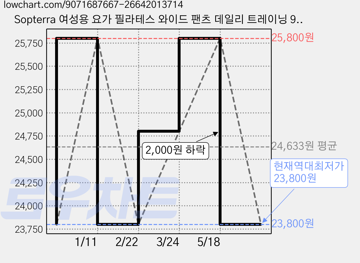 Sopterra 여성용 요가 필라테스 와이드 팬츠 데일리 트레이닝 9부 바지 하이웨스트 가격 변동 차트, 현재가 23,800원, 역대최저가