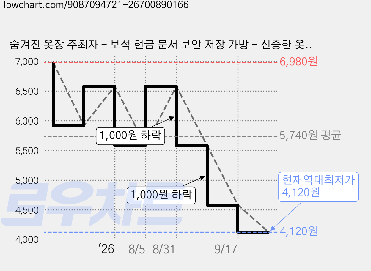 숨겨진 옷장 주최자 - 보석 현금 문서 보안 저장 가방 - 신중한 옷장 매달리는 주머니 - 전기가 필요하지 않습니다 - 홈 / 사무실 / 여행 안전 - 직물 숨김 가방, 회색 가격 변동 차트, 현재가 4,120원, 역대최저가