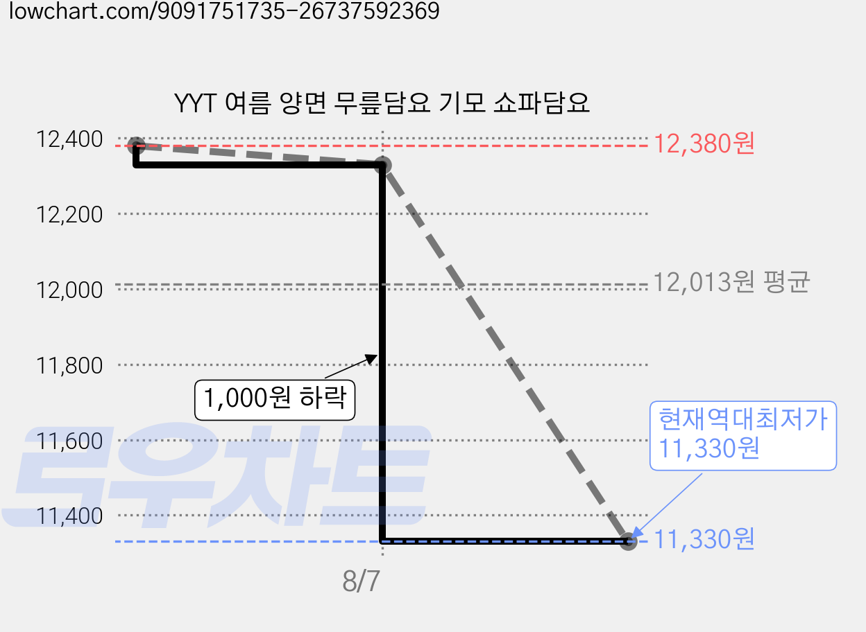 YYT 여름 양면 무릎담요 기모 쇼파담요 가격 변동 차트, 현재가 11,330원, 역대최저가