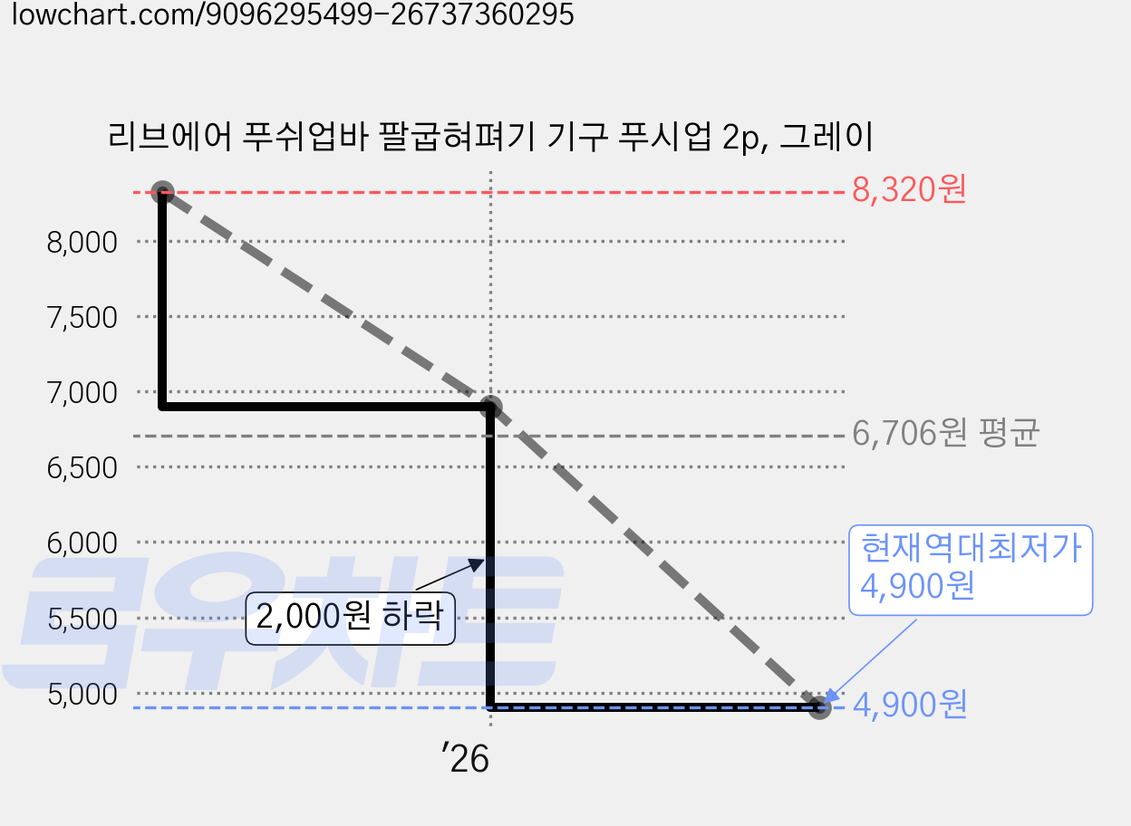 리브에어 푸쉬업바 팔굽혀펴기 기구 푸시업 2p, 그레이 가격 변동 차트, 현재가 4,900원, 역대최저가