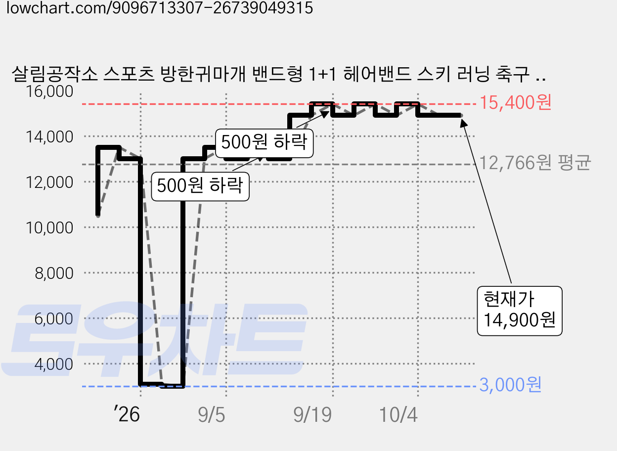 살림공작소 스포츠 방한귀마개 밴드형 1+1 헤어밴드 스키 러닝 축구 낚시 라이딩 귀보온, 1세트, 블랙1+블랙1 가격 변동 차트, 현재가 14,900원, 관측 최저가 3,000원