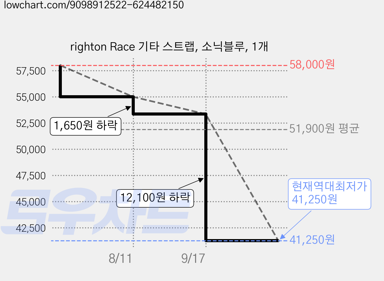 righton Race 기타 스트랩, 소닉블루, 1개 가격 변동 차트, 현재가 41,250원, 역대최저가