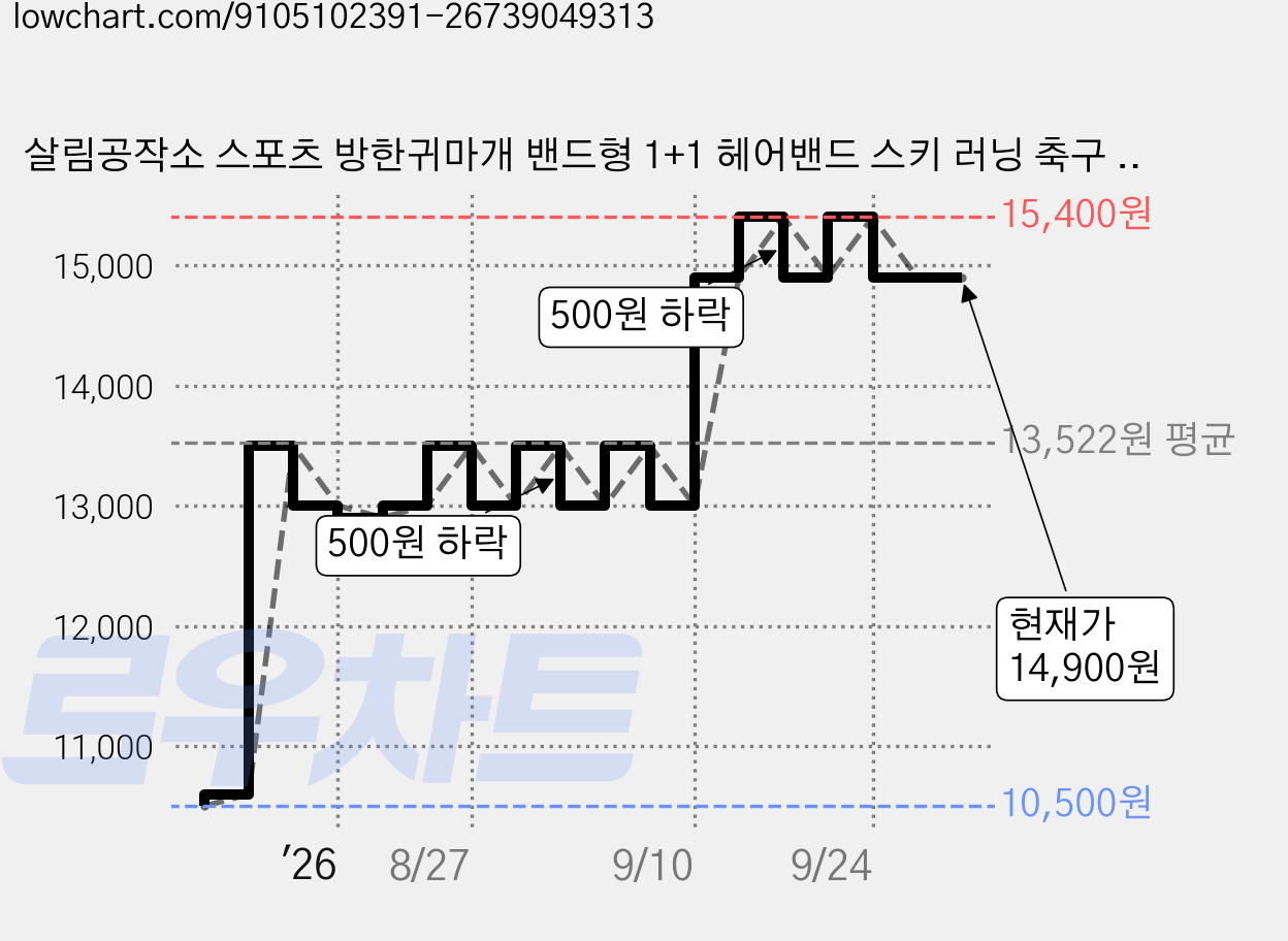 살림공작소 스포츠 방한귀마개 밴드형 1+1 헤어밴드 스키 러닝 축구 낚시 라이딩 귀보온, 1세트, 블랙1+그레이1 가격 변동 차트, 현재가 14,900원, 관측 최저가 10,500원