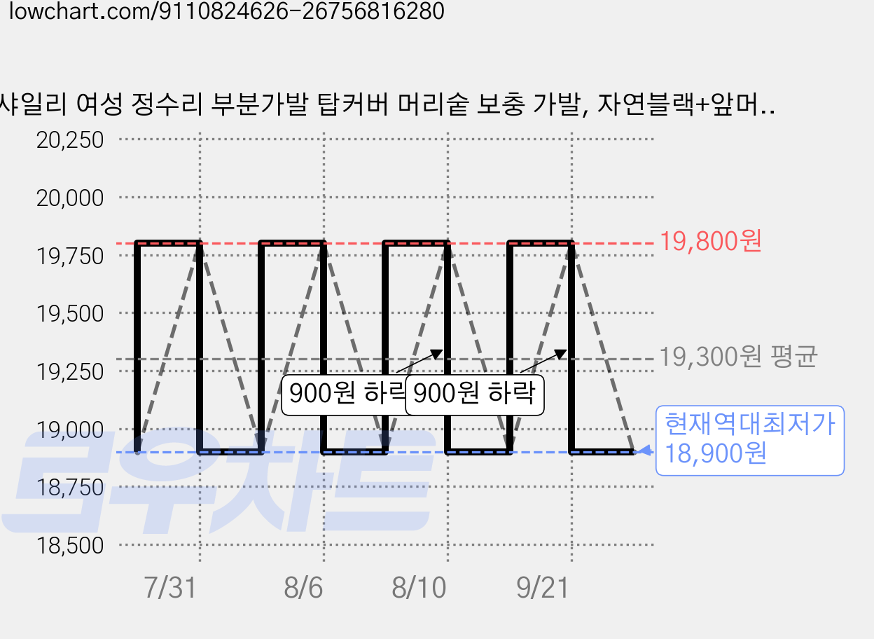 샤일리 여성 정수리 부분가발 탑커버 머리숱 보충 가발, 자연블랙+앞머리타입-40CM, 1개 가격 변동 차트, 현재가 18,900원, 역대최저가
