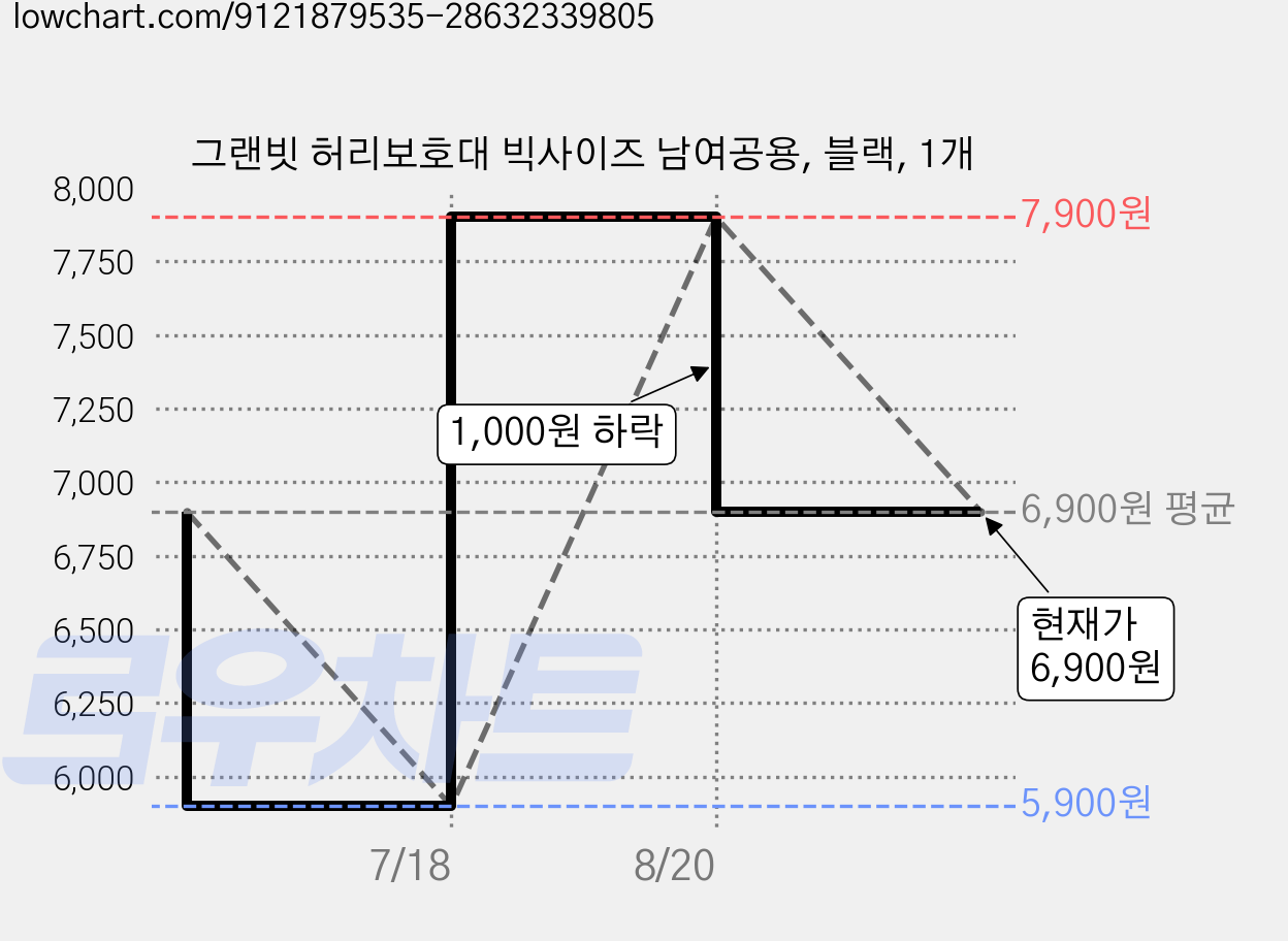 그랜빗 허리보호대 빅사이즈 남여공용, 블랙, 1개 가격 변동 차트, 현재가 6,900원, 관측 최저가 5,900원