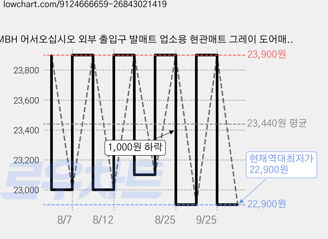 MBH 어서오십시오 외부 출입구 발매트 업소용 현관매트 그레이 도어매트 웰컴매트, 1개, 검정빛 그레이의 가격 변동 차트, 현재가 22,900원, 역대최저가