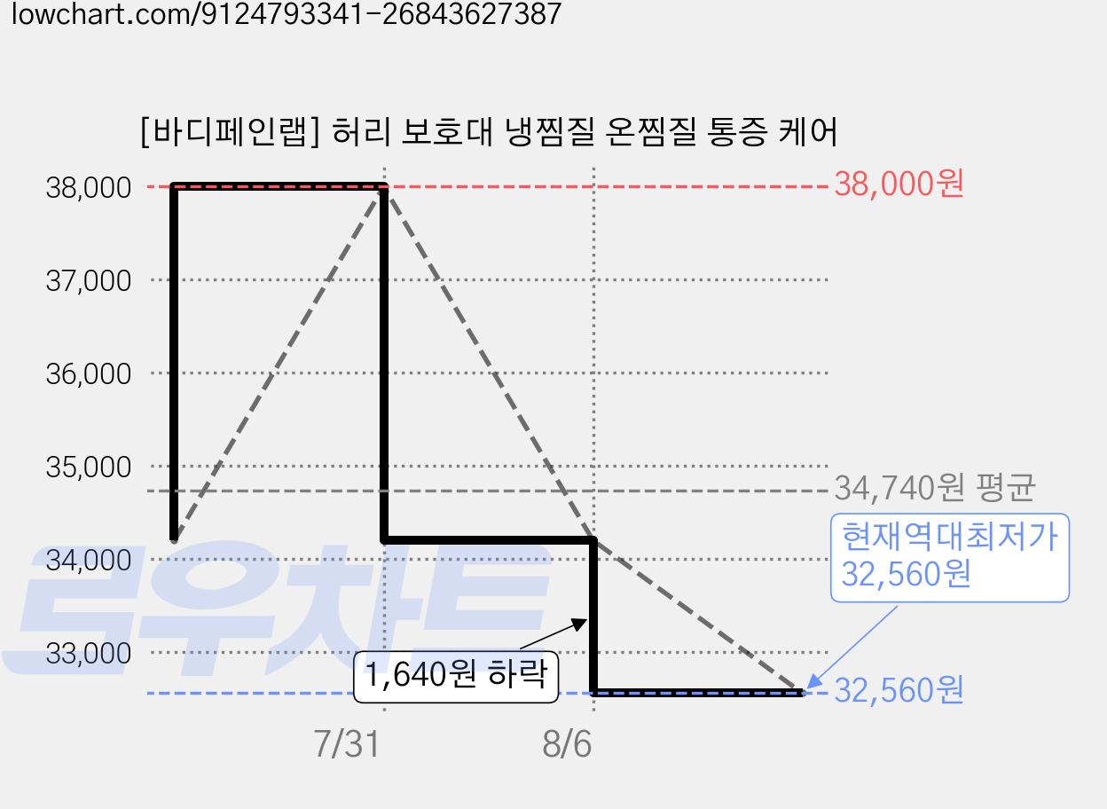 [바디페인랩] 허리 보호대 냉찜질 온찜질 통증 케어 가격 변동 차트, 현재가 32,560원, 역대최저가