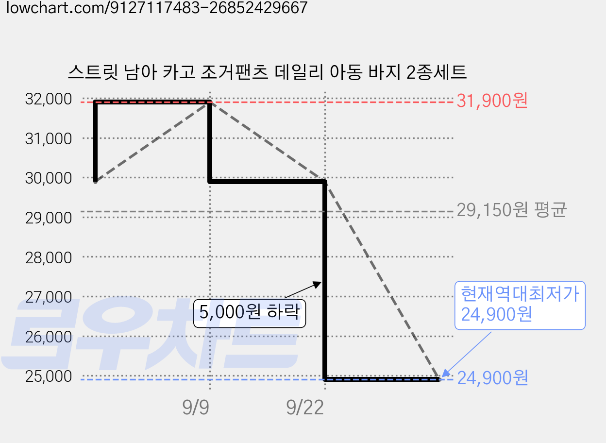 스트릿 남아 카고 조거팬츠 데일리 아동 바지 2종세트 가격 변동 차트, 현재가 24,900원, 역대최저가
