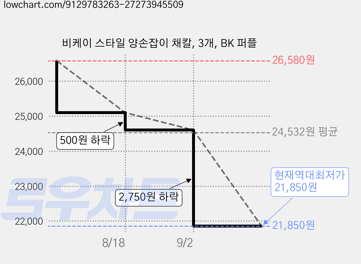 비케이 스타일 양손잡이 채칼, 3개, BK 퍼플 가격 변동 차트, 현재가 21,850원, 역대최저가