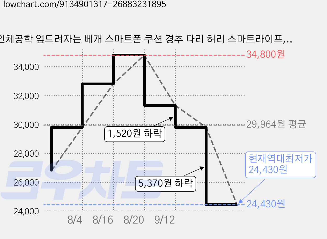 인체공학 엎드려자는 베개 스마트폰 쿠션 경추 다리 허리 스마트라이프, 1개, 퍼플+그레이 가격 변동 차트, 현재가 24,430원, 역대최저가