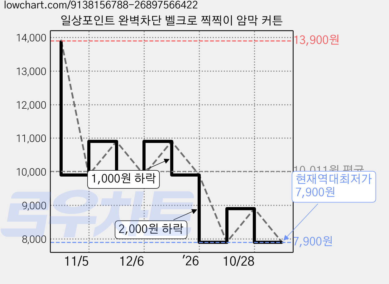 일상포인트 완벽차단 벨크로 찍찍이 암막 커튼 가격 변동 차트, 현재가 7,900원, 역대최저가