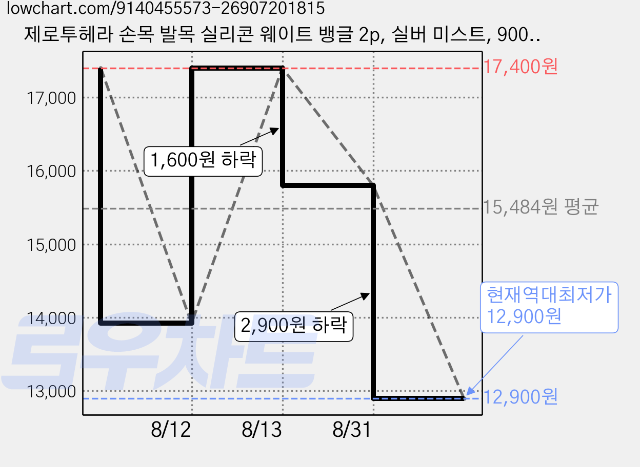 제로투헤라 손목 발목 실리콘 웨이트 뱅글 2p, 실버 미스트, 900g 가격 변동 차트, 현재가 12,900원, 역대최저가