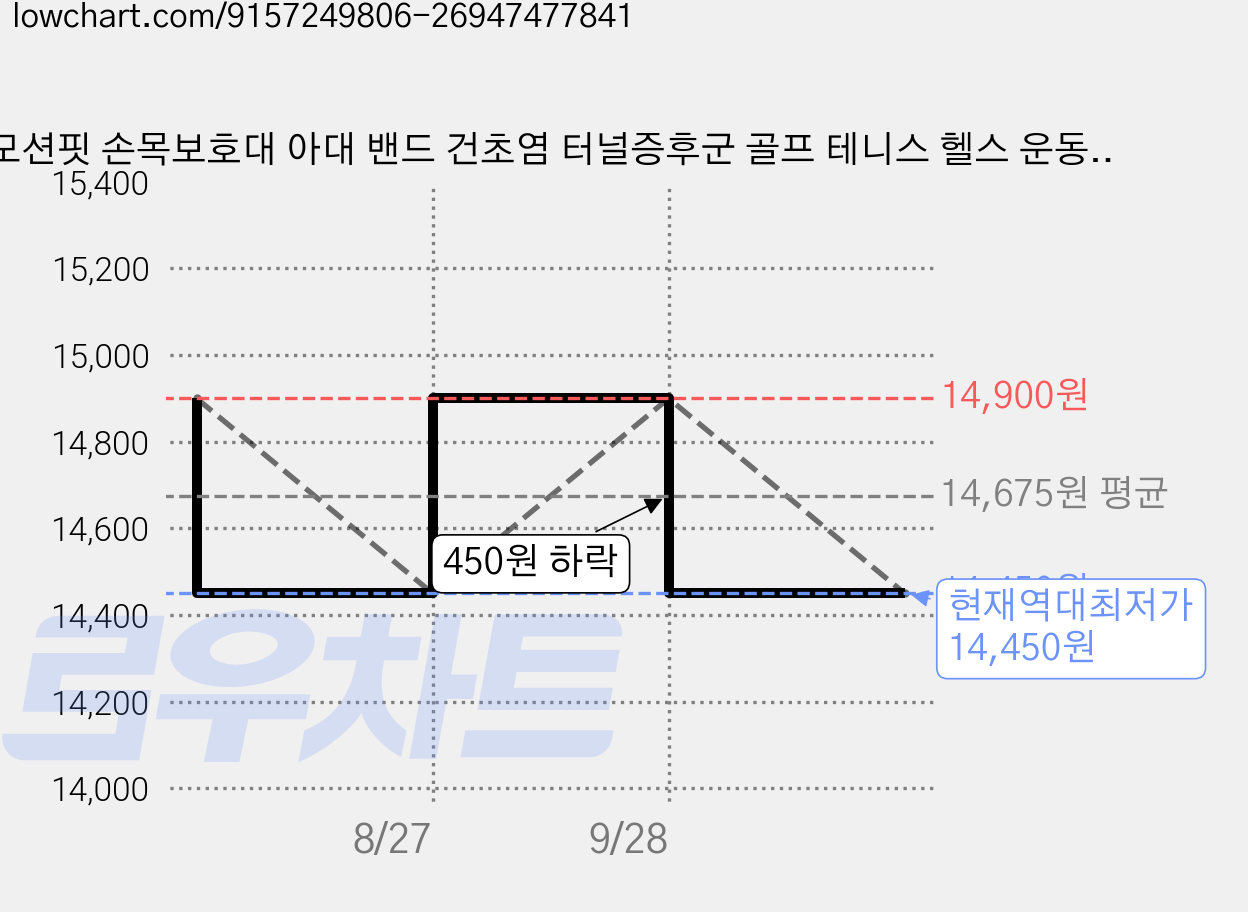모션핏 손목보호대 아대 밴드 건초염 터널증후군 골프 테니스 헬스 운동, 1개, 그레이 가격 변동 차트, 현재가 14,450원, 역대최저가