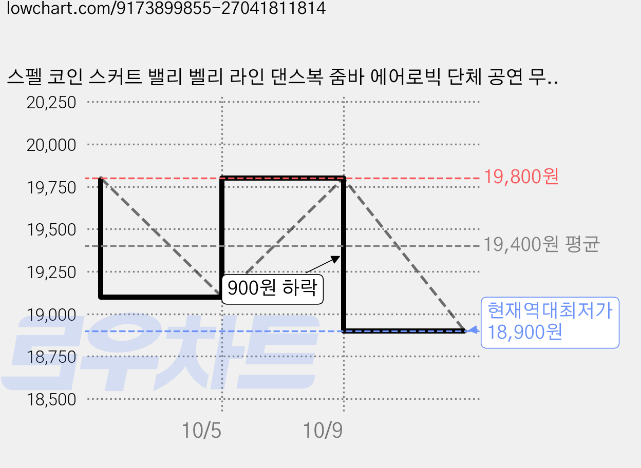 스펠 코인 스커트 밸리 벨리 라인 댄스복 줌바 에어로빅 단체 공연 무대 연습 가격 변동 차트, 현재가 18,900원, 역대최저가