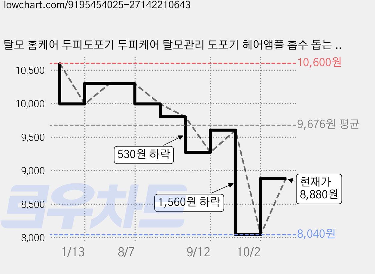 탈모 홈케어 두피도포기 두피케어 탈모관리 도포기 헤어앰플 흡수 돕는 마사지 브러시, 블랙, 두피마사지 가격 변동 차트, 현재가 8,880원, 관측 최저가 8,030원