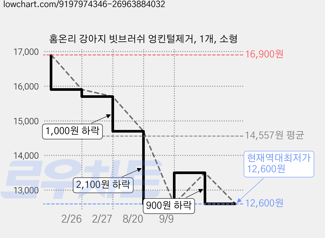 홈온리 강아지 빗브러쉬 엉킨털제거, 1개, 소형 가격 변동 차트, 현재가 12,600원, 역대최저가