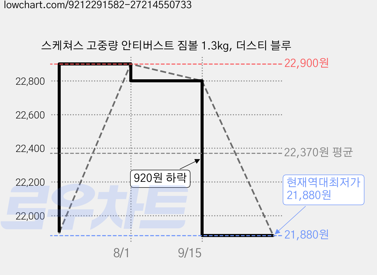 스케쳐스 고중량 안티버스트 짐볼 1.3kg, 더스티 블루 가격 변동 차트, 현재가 21,880원, 역대최저가