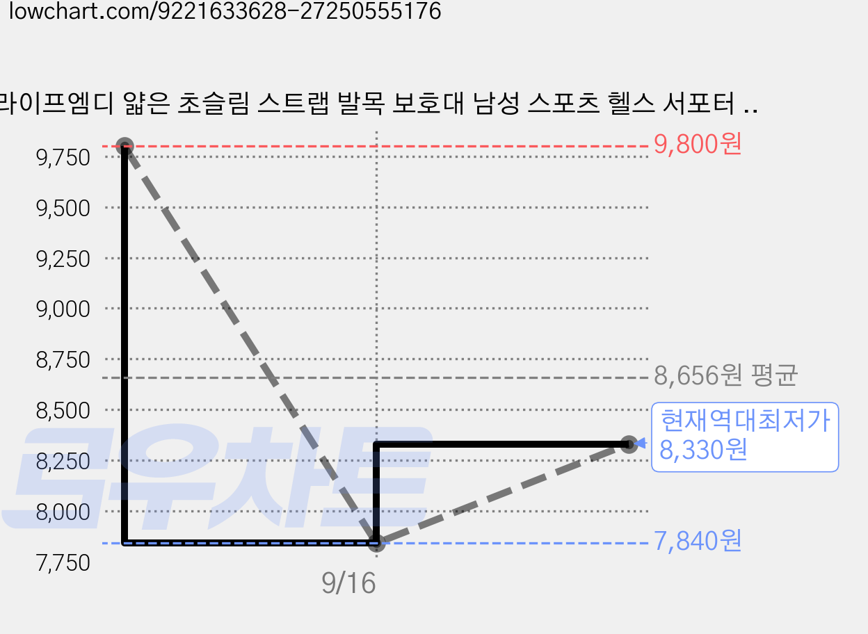 라이프엠디 얇은 초슬림 스트랩 발목 보호대 남성 스포츠 헬스 서포터 고탄력 보호 아대 여성 압박 밴드, 블랙, 2개 가격 변동 차트, 현재가 8,330원, 역대최저가