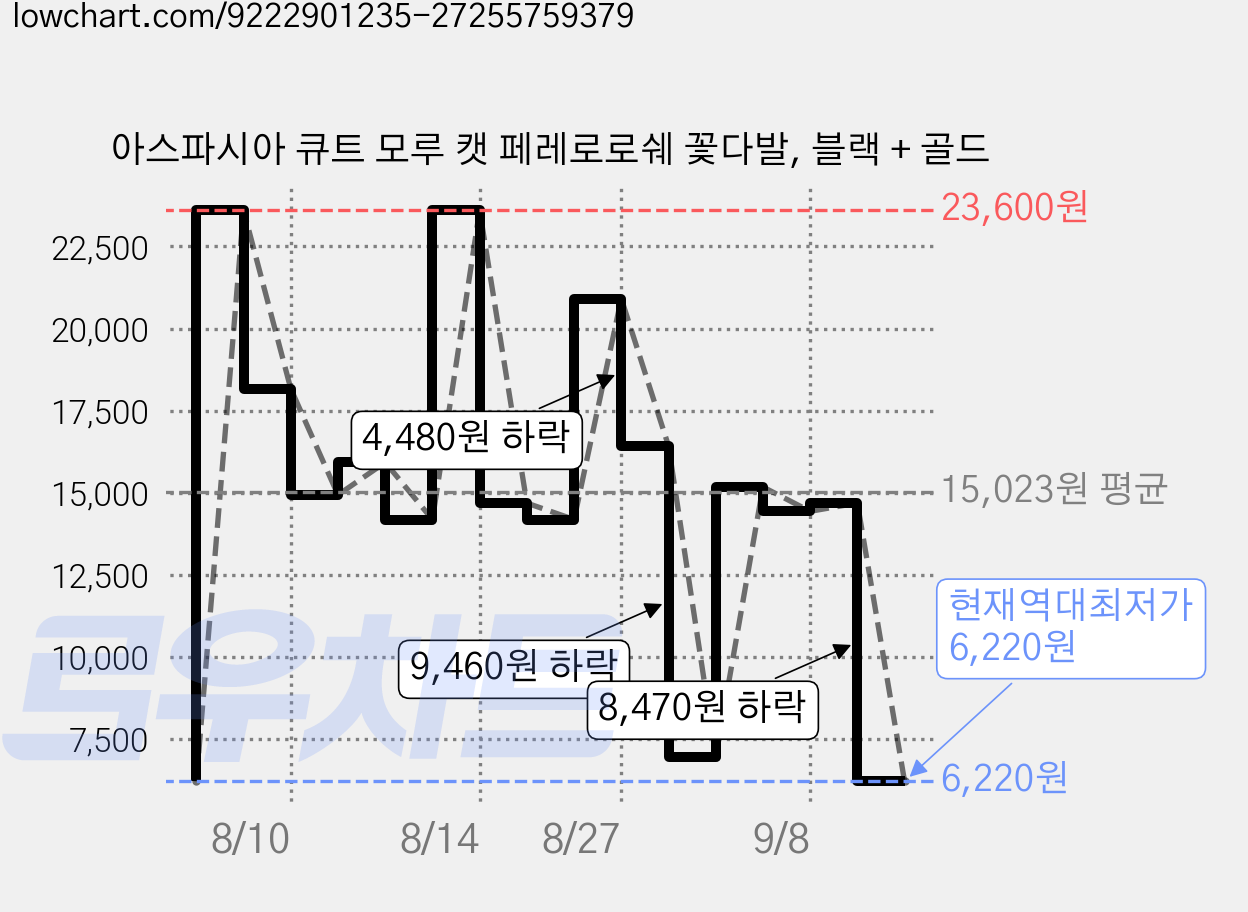 아스파시아 큐트 모루 캣 페레로로쉐 꽃다발, 블랙 + 골드 가격 변동 차트, 현재가 6,220원, 역대최저가