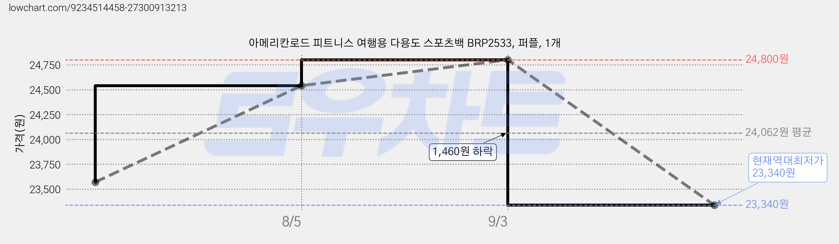 아메리칸로드 피트니스 여행용 다용도 스포츠백 BRP2533, 퍼플, 1개 가격 변동 차트, 현재가 23,340원, 역대최저가