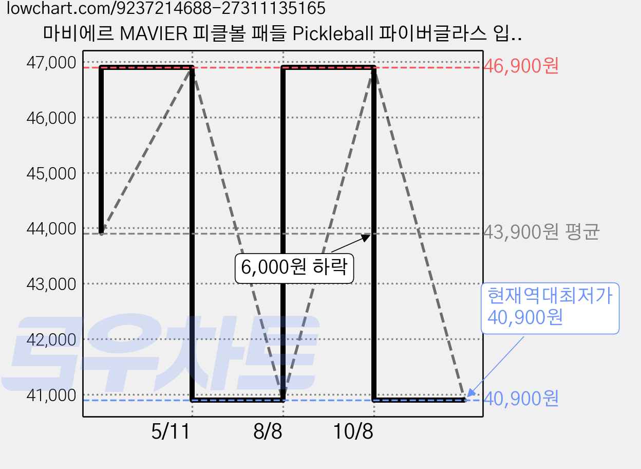 마비에르 MAVIER 피클볼 패들 Pickleball 파이버글라스 입문용 라켓 세트, 1세트, 블랙&화이트 가격 변동 차트, 현재가 40,900원, 역대최저가