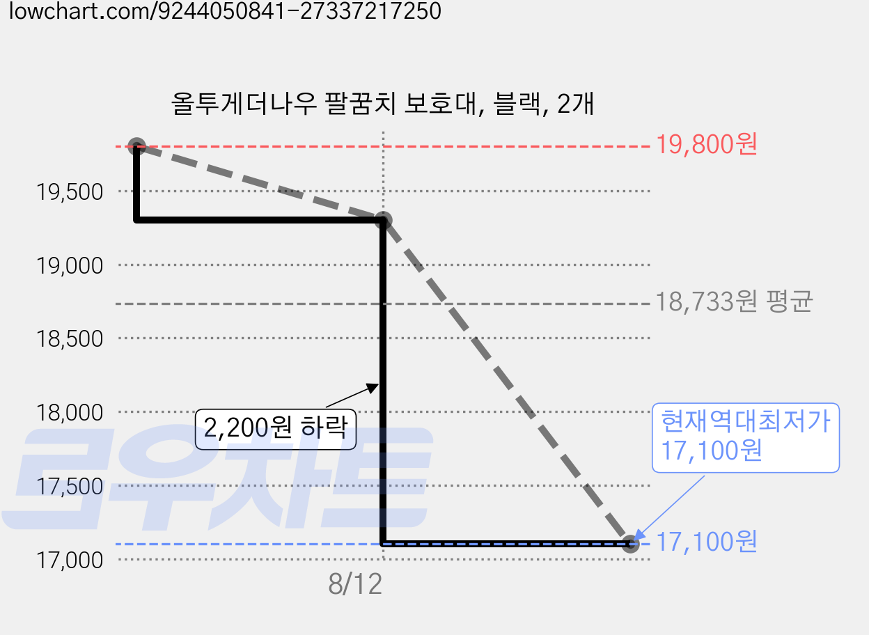 올투게더나우 팔꿈치 보호대, 블랙, 2개 가격 변동 차트, 현재가 17,100원, 역대최저가