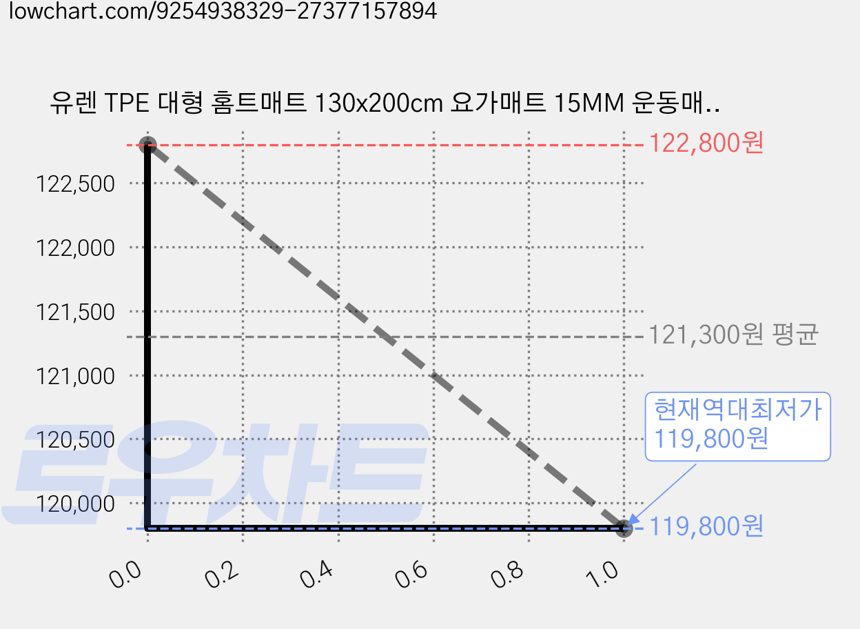 유렌 TPE 대형 홈트매트 130x200cm 요가매트 15MM 운동매트, 1개, 블랙 가격 변동 차트, 현재가 119,800원, 역대최저가