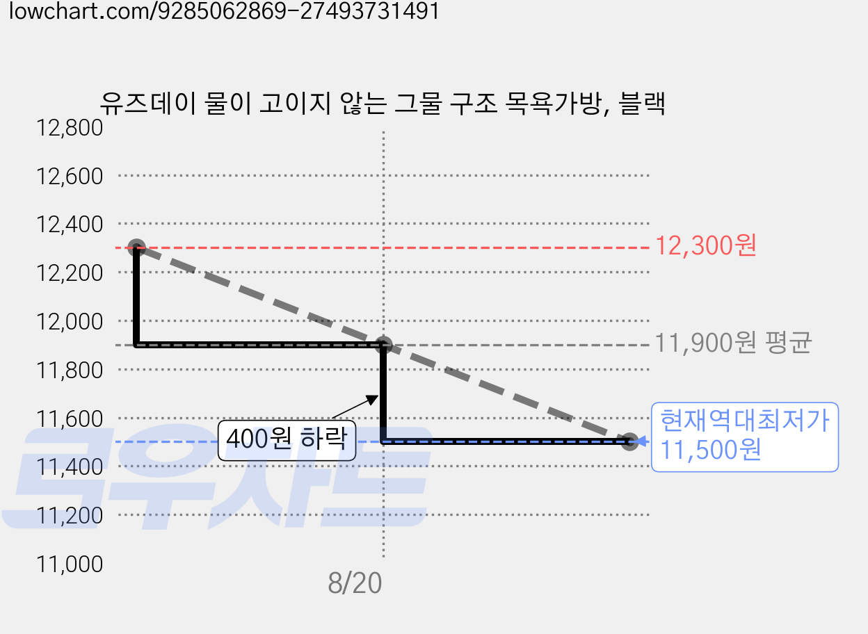 유즈데이 물이 고이지 않는 그물 구조 목욕가방, 블랙 가격 변동 차트, 현재가 11,500원, 역대최저가