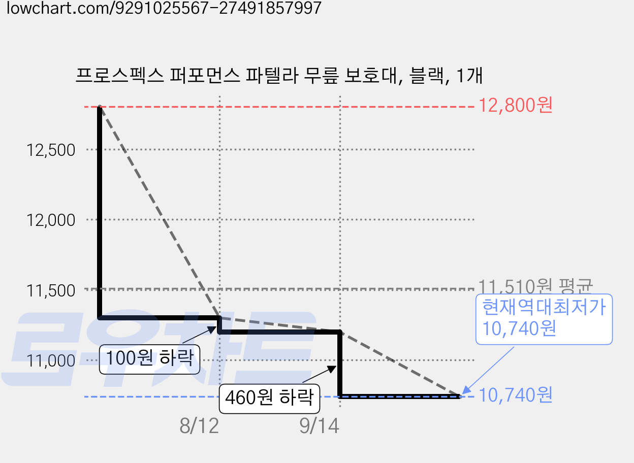 프로스펙스 퍼포먼스 파텔라 무릎 보호대, 블랙, 1개 가격 변동 차트, 현재가 10,740원, 역대최저가