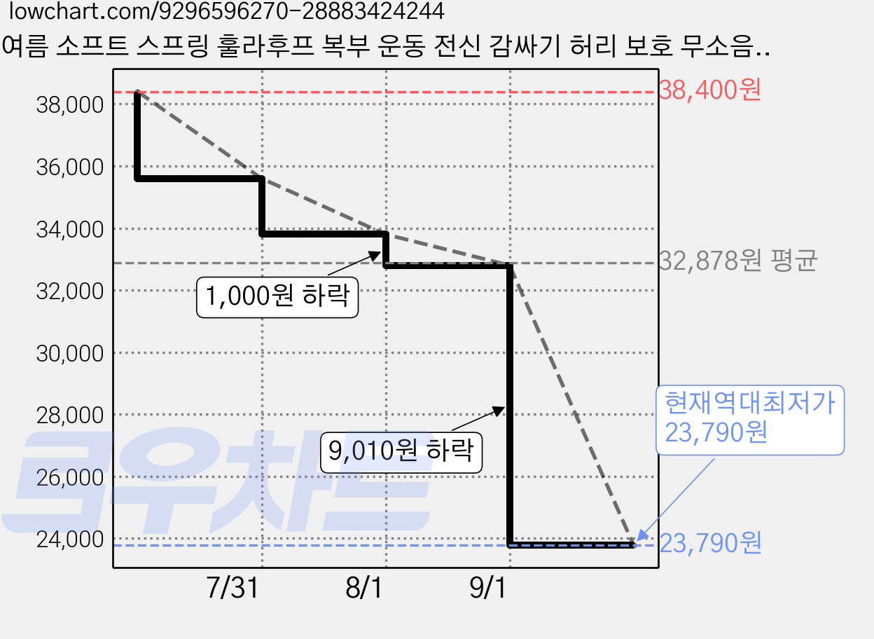 여름 소프트 스프링 훌라후프 복부 운동 전신 감싸기 허리 보호 무소음 1.5kg, 2개, 옐로우, 1500g 가격 변동 차트, 현재가 23,790원, 역대최저가