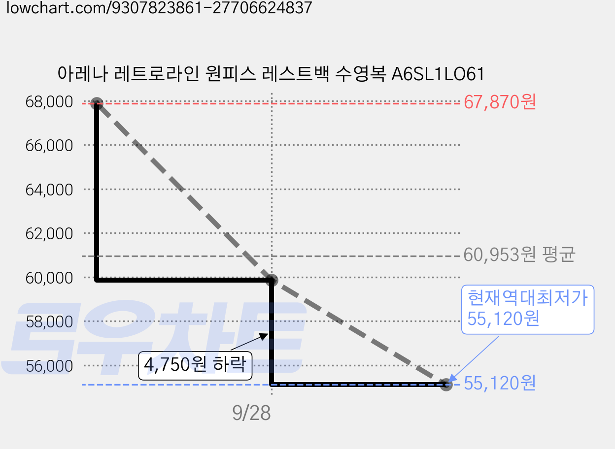 아레나 레트로라인 원피스 레스트백 수영복 A6SL1LO61 가격 변동 차트, 현재가 55,120원, 역대최저가