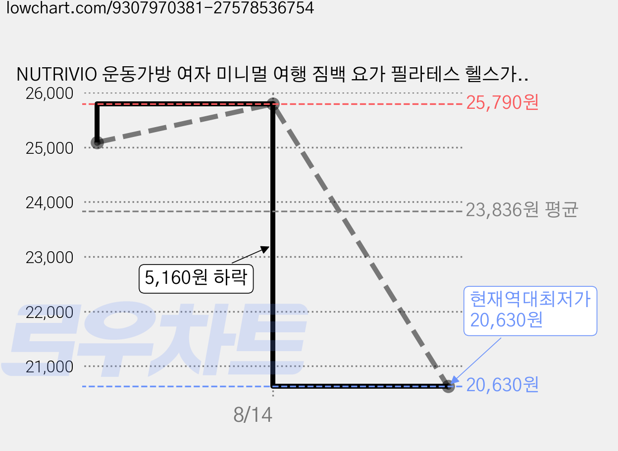 NUTRIVIO 운동가방 여자 미니멀 여행 짐백 요가 필라테스 헬스가방, 1개, 핑크 가격 변동 차트, 현재가 20,630원, 역대최저가
