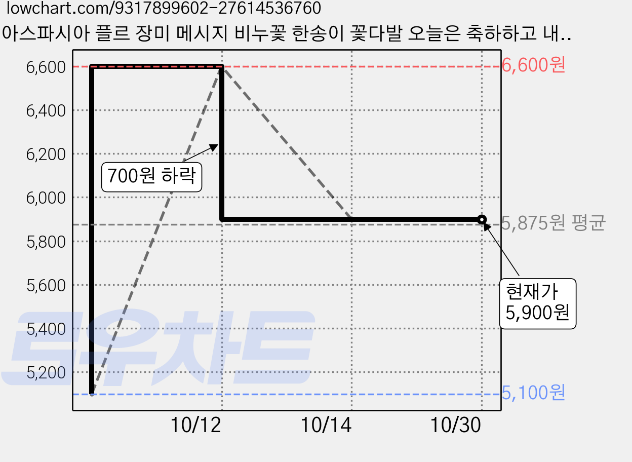 아스파시아 플르 장미 메시지 비누꽃 한송이 꽃다발 오늘은 축하하고 내일은 응원할게, 오렌지, 2개 가격 변동 차트, 현재가 5,900원, 관측 최저가 5,100원