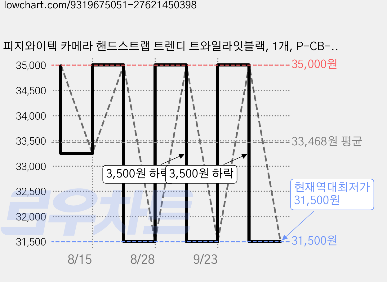 피지와이텍 카메라 핸드스트랩 트렌디 트와일라잇블랙, 1개, P-CB-586 가격 변동 차트, 현재가 31,500원, 역대최저가