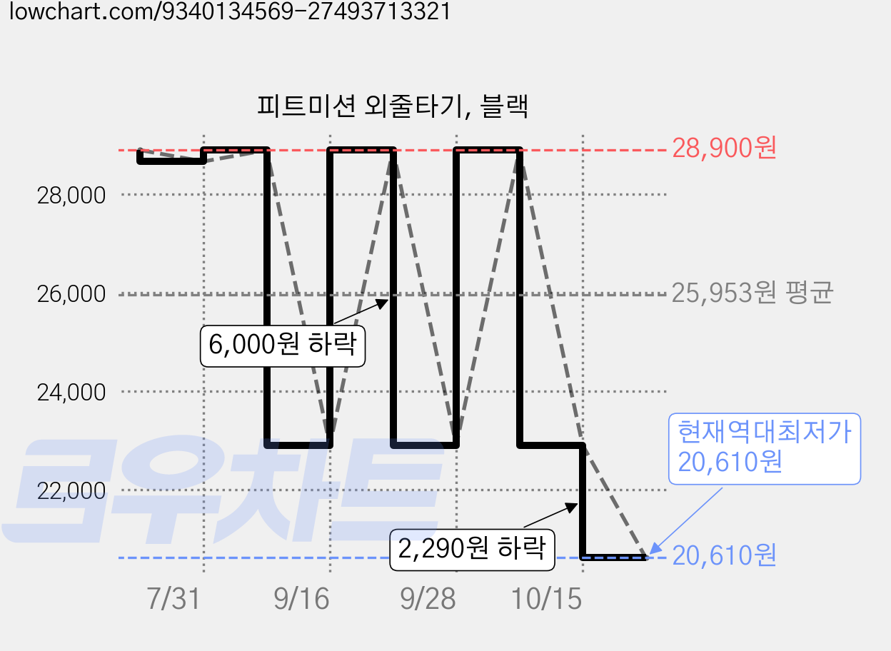 피트미션 외줄타기, 블랙 가격 변동 차트, 현재가 20,610원, 역대최저가