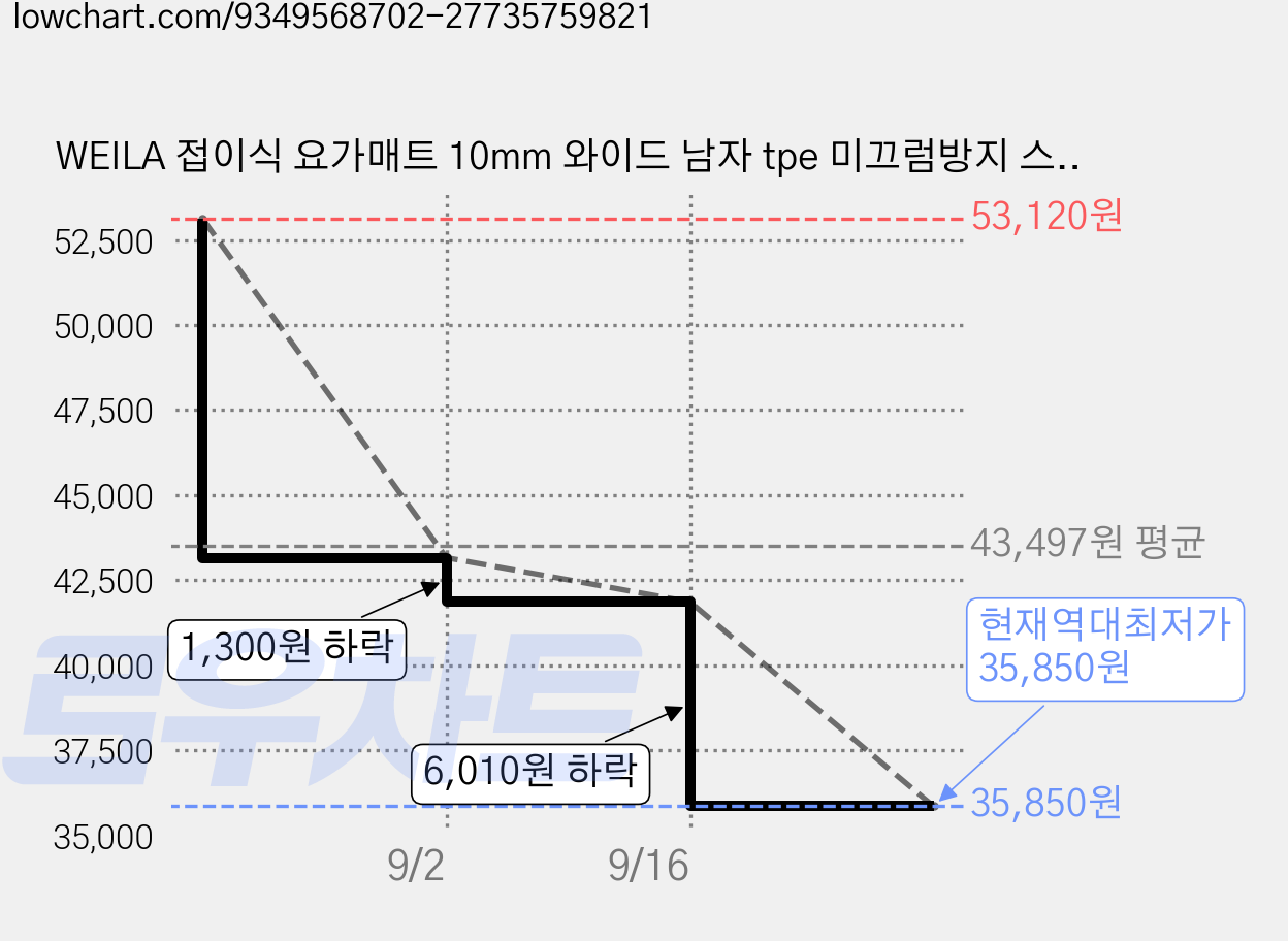 WEILA 접이식 요가매트 10mm 와이드 남자 tpe 미끄럼방지 스트레칭 매트 두꺼운 층간소음 운동 매트, 1개, 그린 + 블랙 가격 변동 차트, 현재가 35,850원, 역대최저가