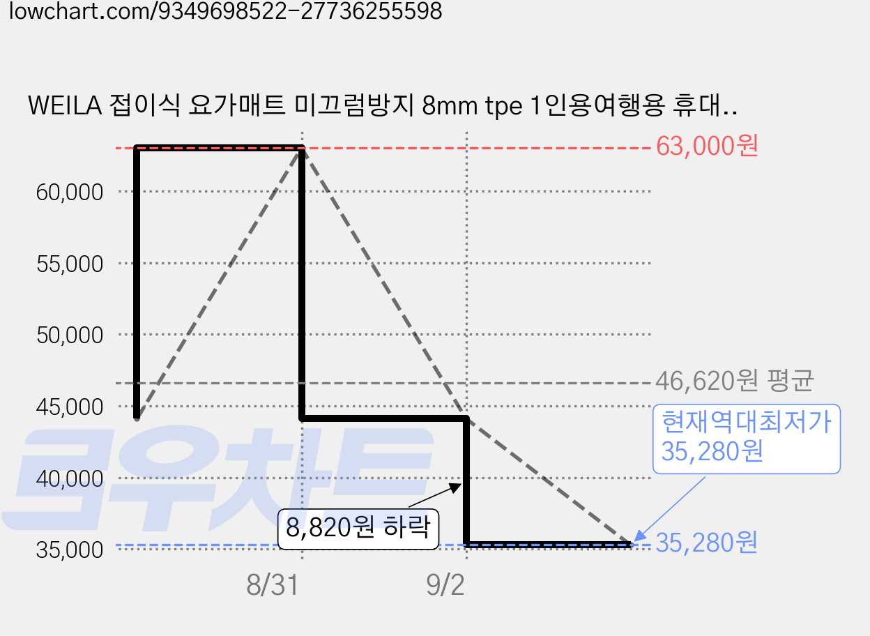 WEILA 접이식 요가매트 미끄럼방지 8mm tpe 1인용여행용 휴대용 캠핑 층간소음 운동용 매트, 1개, 짙은 녹색 + 짙은 회색 + 이색 가격 변동 차트, 현재가 35,280원, 역대최저가