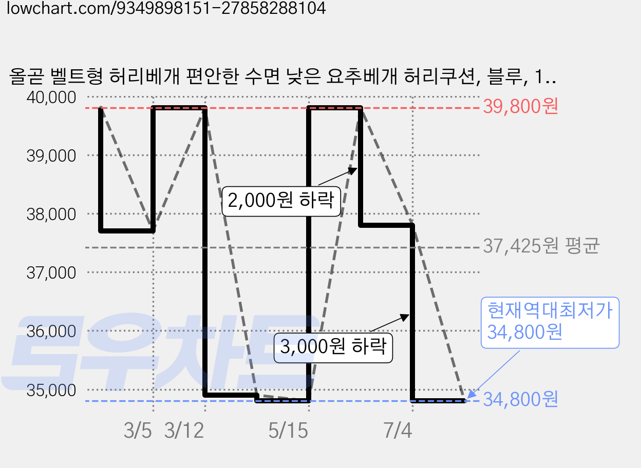 올곧 벨트형 허리베개 편안한 수면 낮은 요추베개 허리쿠션, 블루, 1개 가격 변동 차트, 현재가 34,800원, 역대최저가