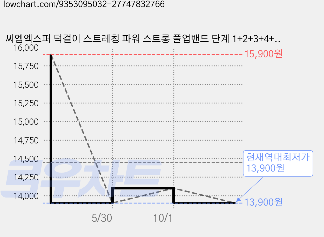 씨엠엑스퍼 턱걸이 스트레칭 파워 스트롱 풀업밴드 단계 1+2+3+4+5단계 세트, 1개 가격 변동 차트, 현재가 13,900원, 역대최저가