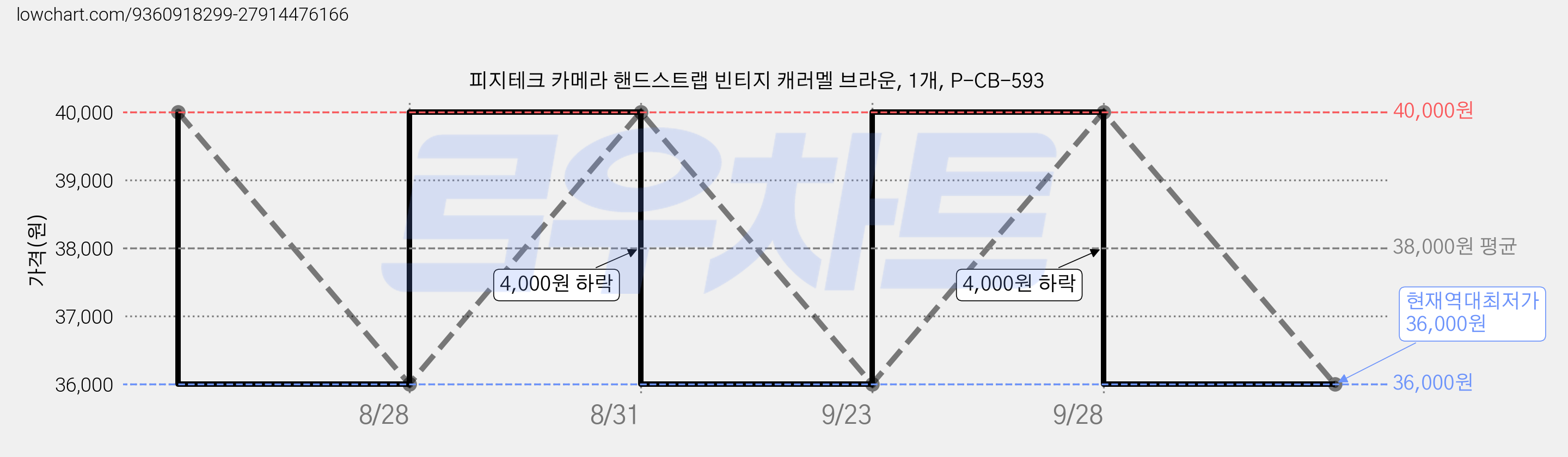 피지테크 카메라 핸드스트랩 빈티지 캐러멜 브라운, 1개, P-CB-593 가격 변동 차트, 현재가 36,000원, 역대최저가