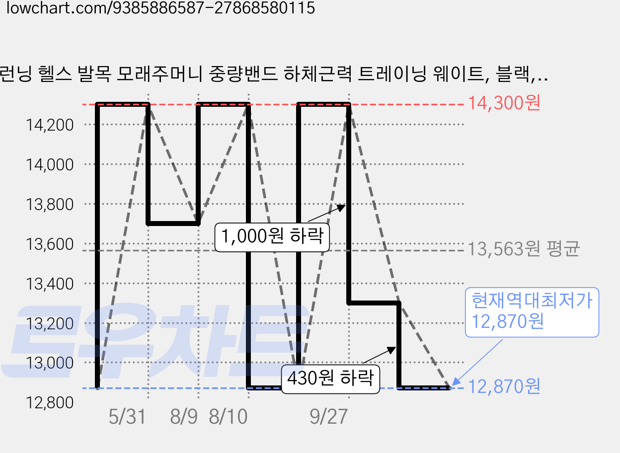 런닝 헬스 발목 모래주머니 중량밴드 하체근력 트레이닝 웨이트, 블랙, 1kg 가격 변동 차트, 현재가 12,870원, 역대최저가