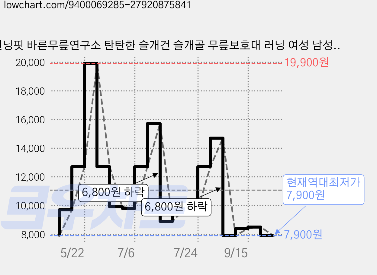 런닝핏 바른무릎연구소 탄탄한 슬개건 슬개골 무릎보호대 러닝 여성 남성, 블랙, 2개 가격 변동 차트, 현재가 7,900원, 역대최저가