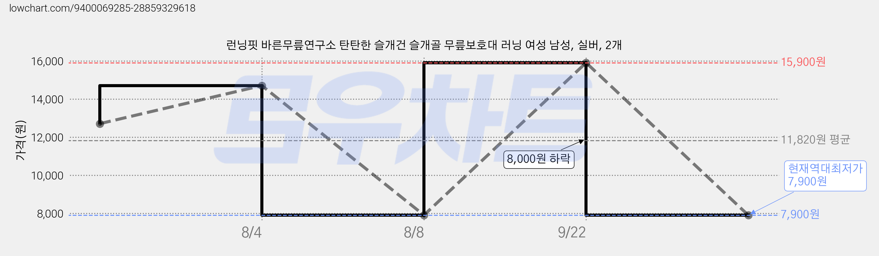 런닝핏 바른무릎연구소 탄탄한 슬개건 슬개골 무릎보호대 러닝 여성 남성, 실버, 2개 가격 변동 차트, 현재가 7,900원, 역대최저가