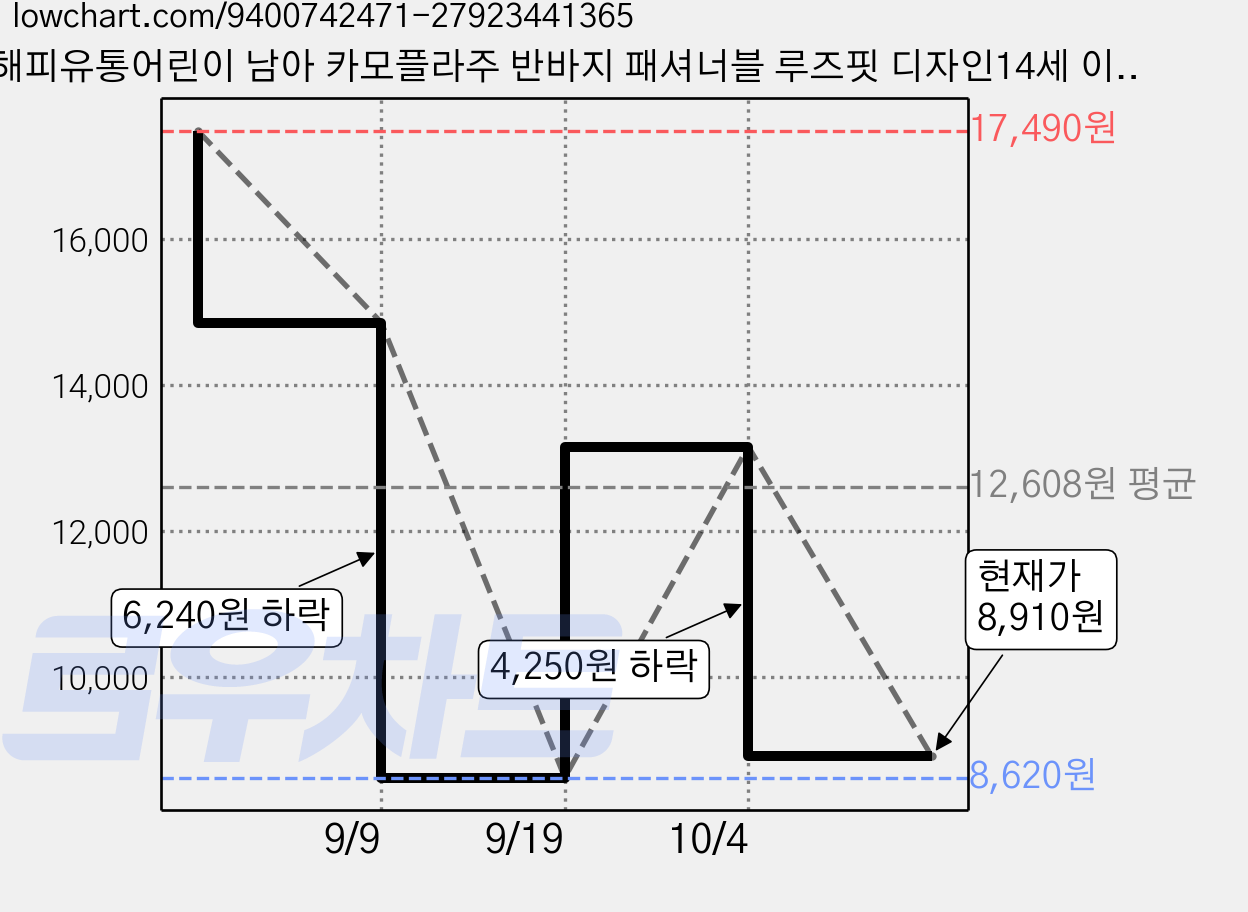해피유통어린이 남아 카모플라주 반바지 패셔너블 루즈핏 디자인14세 이상 XG03 가격 변동 차트, 현재가 8,910원, 관측 최저가 8,620원
