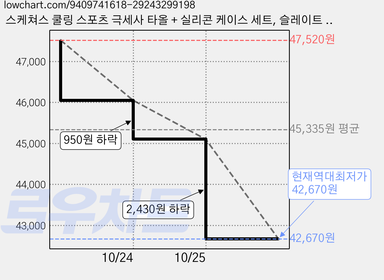 스케쳐스 쿨링 스포츠 극세사 타올 + 실리콘 케이스 세트, 슬레이트 블루, 5세트 가격 변동 차트, 현재가 42,670원, 역대최저가