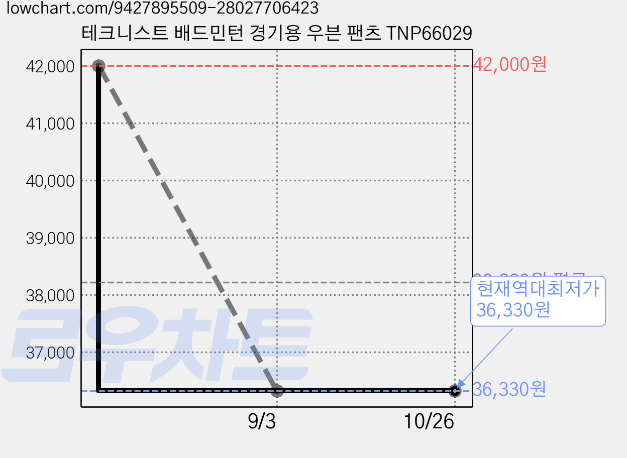 테크니스트 배드민턴 경기용 우븐 팬츠 TNP66029 가격 변동 차트, 현재가 36,330원, 역대최저가