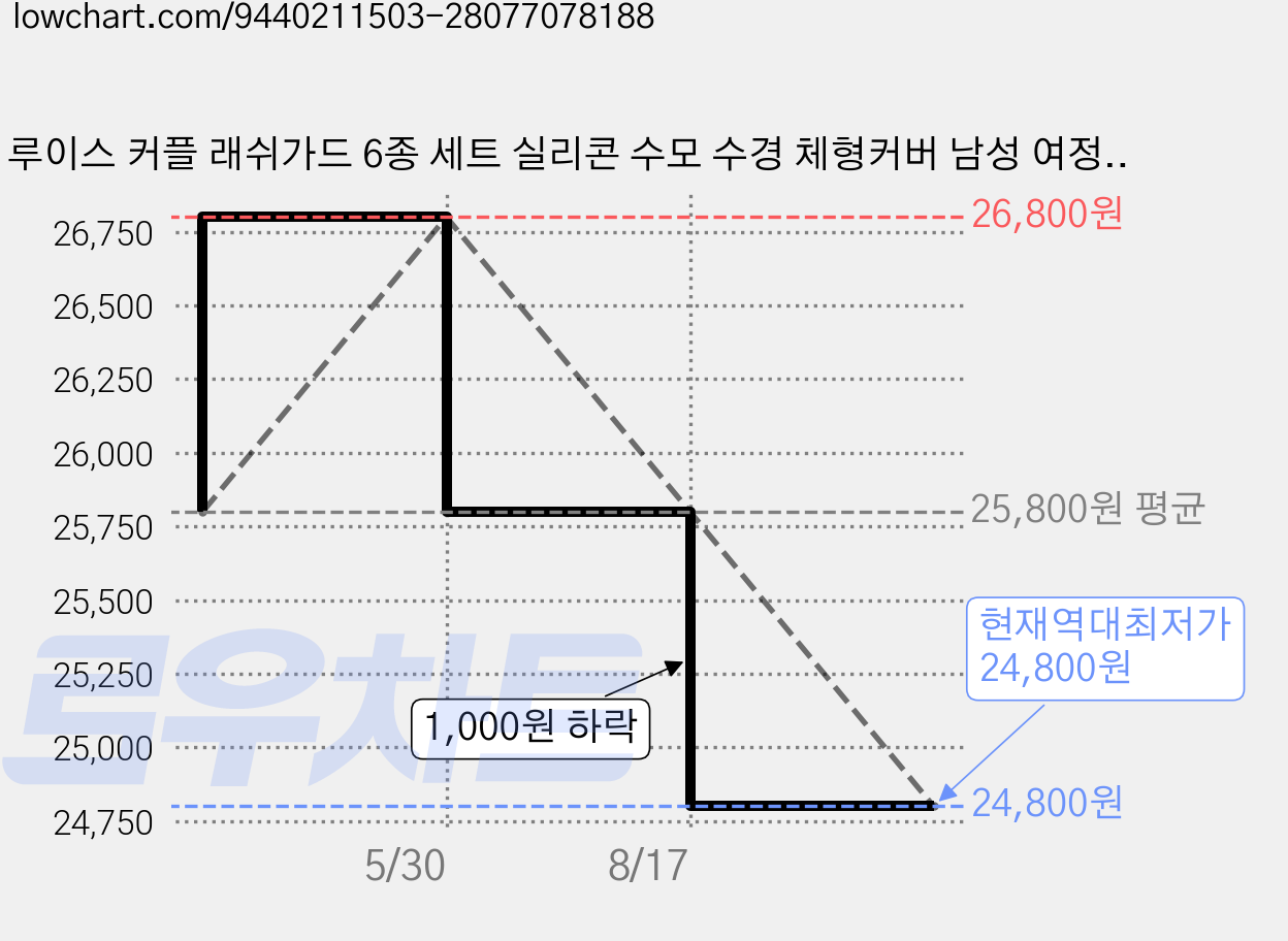 루이스 커플 래쉬가드 6종 세트 실리콘 수모 수경 체형커버 남성 여정 상하의 수영복 가격 변동 차트, 현재가 24,800원, 역대최저가