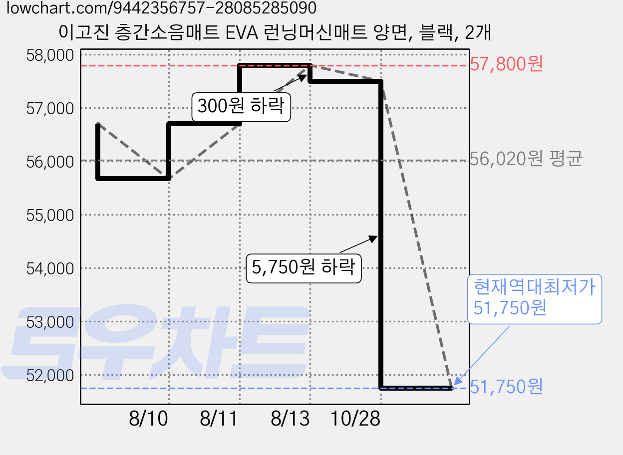 이고진 층간소음매트 EVA 런닝머신매트 양면, 블랙, 2개 가격 변동 차트, 현재가 51,750원, 역대최저가